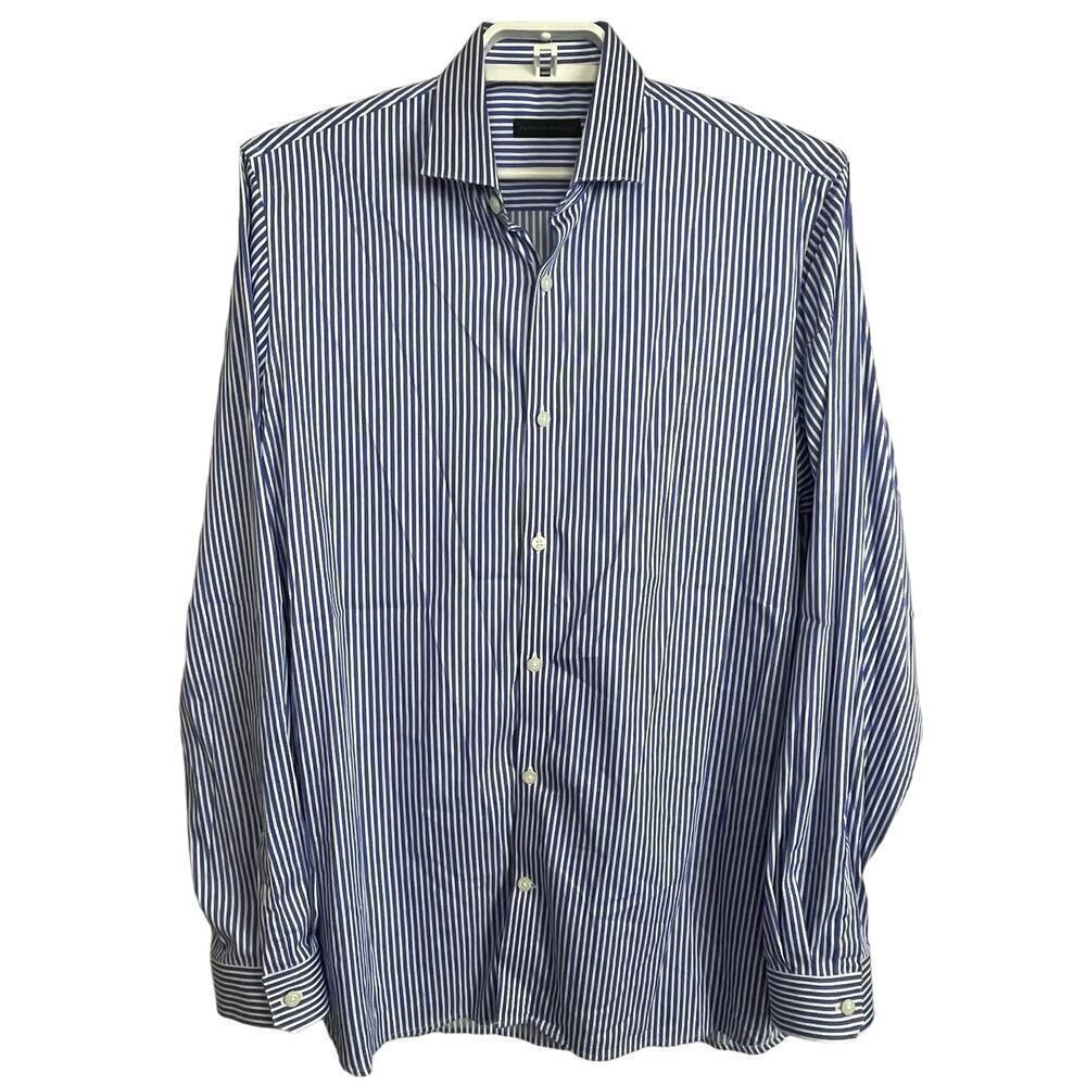 Patrick Assaraf Men's Size L Shirt Button Up Long Sleeve Striped Blue White